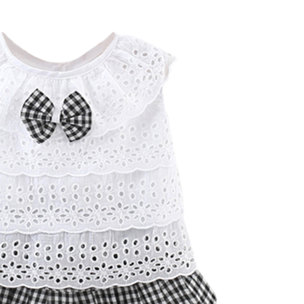 Girls Self Design Round Neck Sleeveless Top With Skirt