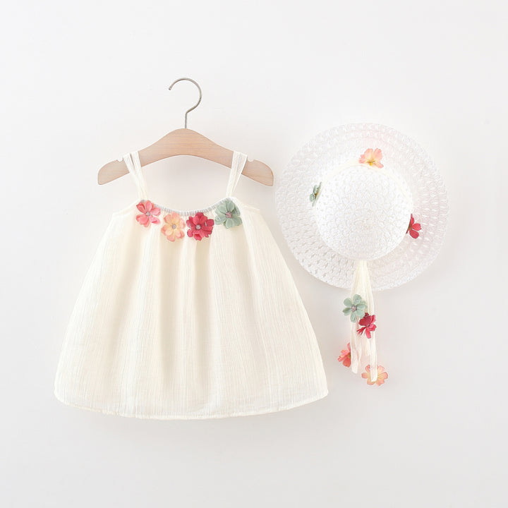 Girls Solid Square Neck Gathered or Pleated Cotton A-Line Dress