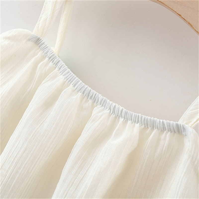 Girls Solid Square Neck Gathered or Pleated Cotton A-Line Dress