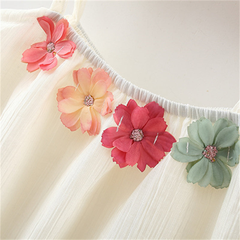 Girls Solid Square Neck Gathered or Pleated Cotton A-Line Dress