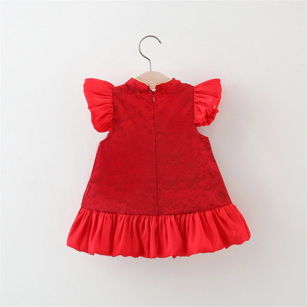 Girls Solid Round Neck Gathered or Pleated A-Line Dress