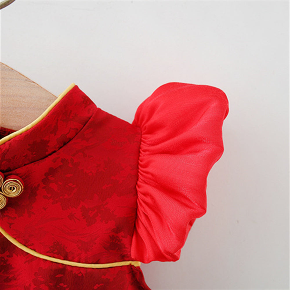 Girls Solid Round Neck Gathered or Pleated A-Line Dress