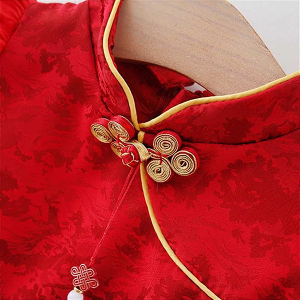 Girls Solid Round Neck Gathered or Pleated A-Line Dress