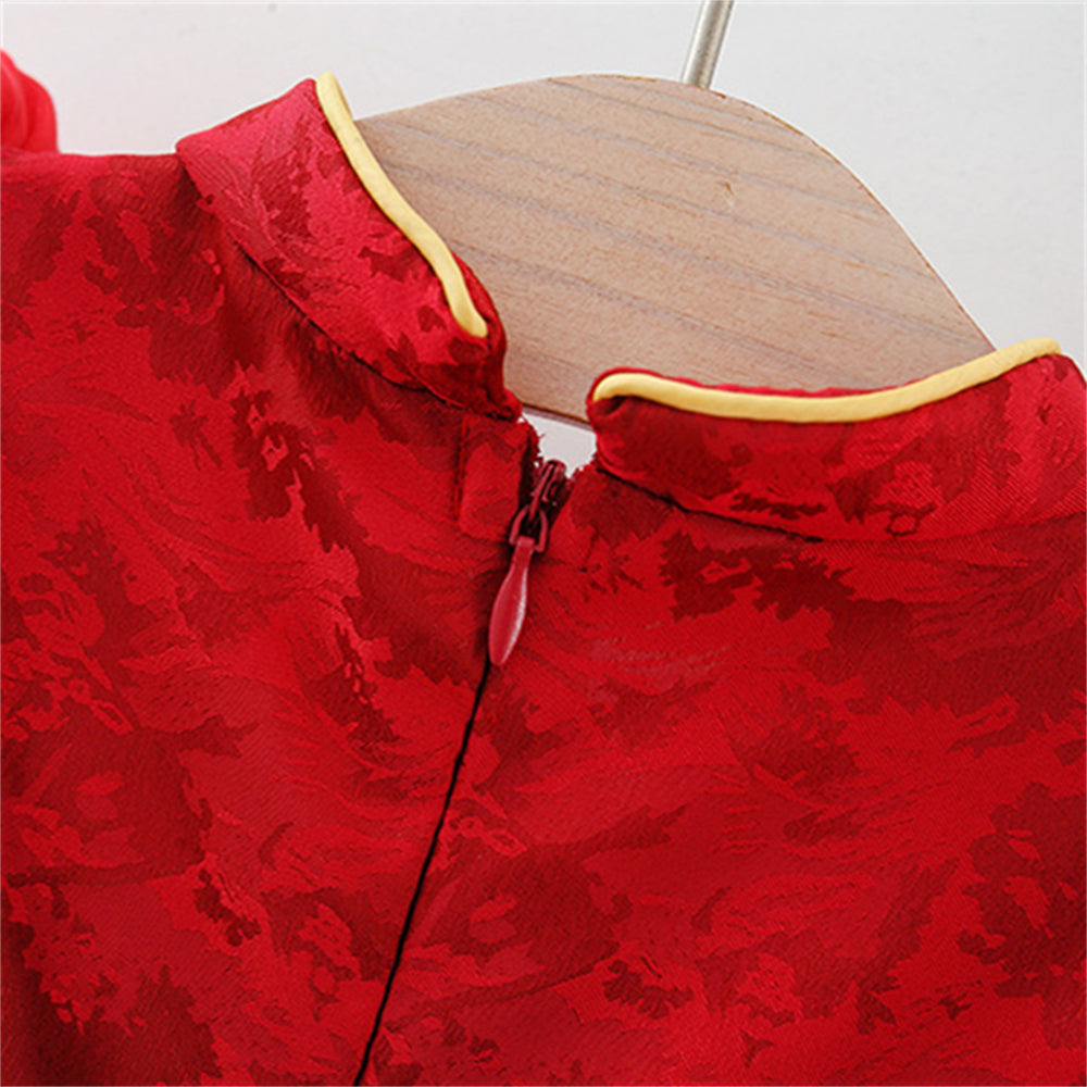 Girls Solid Round Neck Gathered or Pleated A-Line Dress