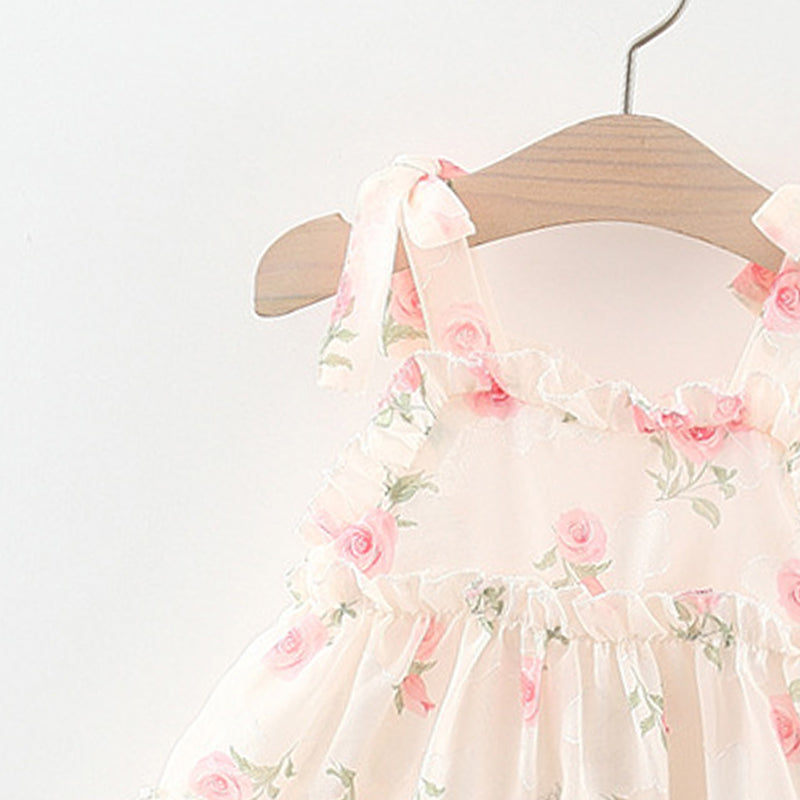 Floral Print Tie-Up Neck Ruffled A-Line Mini Dress