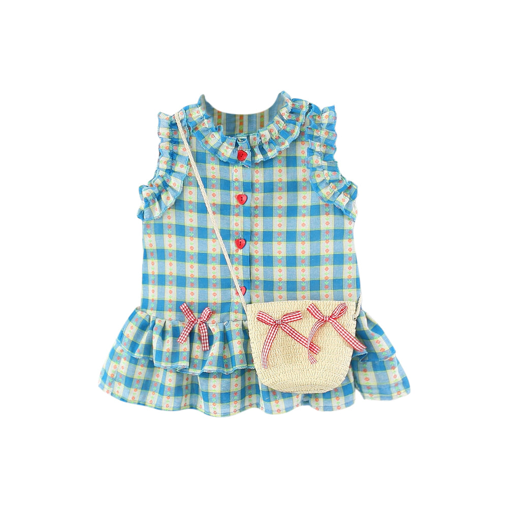 Girls Checked Ruffled A-Line Mini Dress