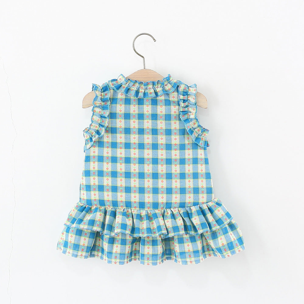 Girls Checked Ruffled A-Line Mini Dress