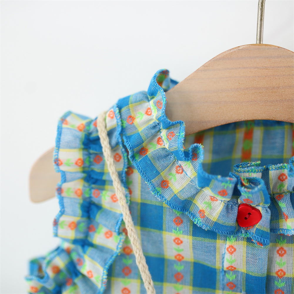Girls Checked Ruffled A-Line Mini Dress
