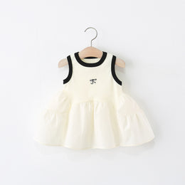 Girls Solid Round Neck Gathered or Pleated A-Line Dress