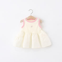 Girls Solid Round Neck Gathered or Pleated A-Line Dress