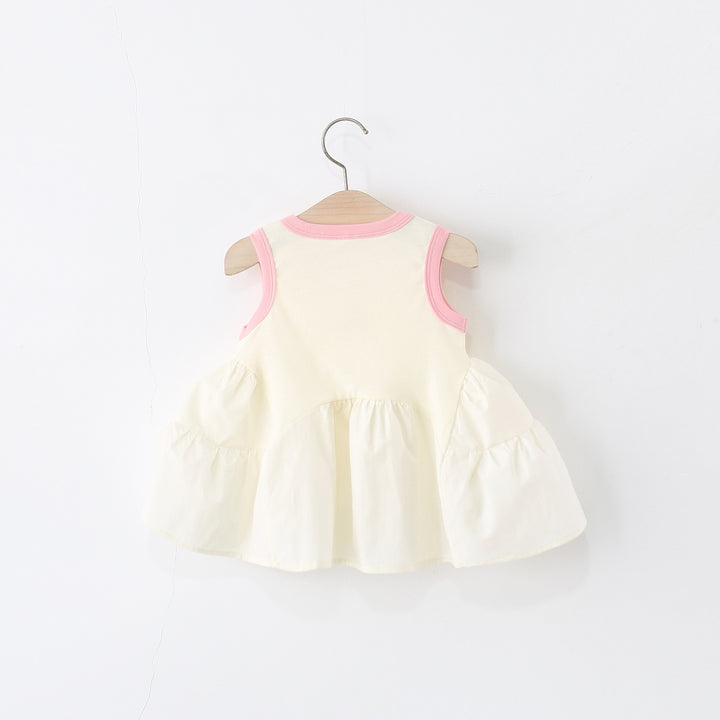 Girls Solid Round Neck Gathered or Pleated A-Line Dress