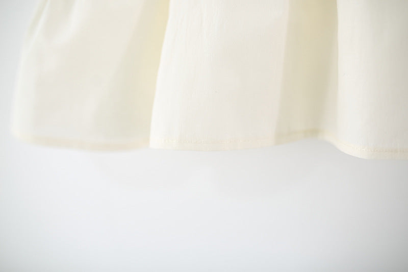 Girls Solid Round Neck Gathered or Pleated A-Line Dress