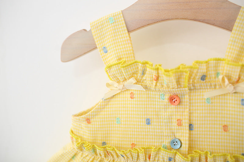 Girls Polka Dots Printed Gathered or Pleated Cotton A-Line Dress