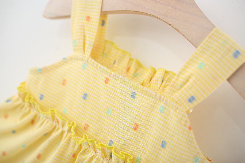 Girls Polka Dots Printed Gathered or Pleated Cotton A-Line Dress