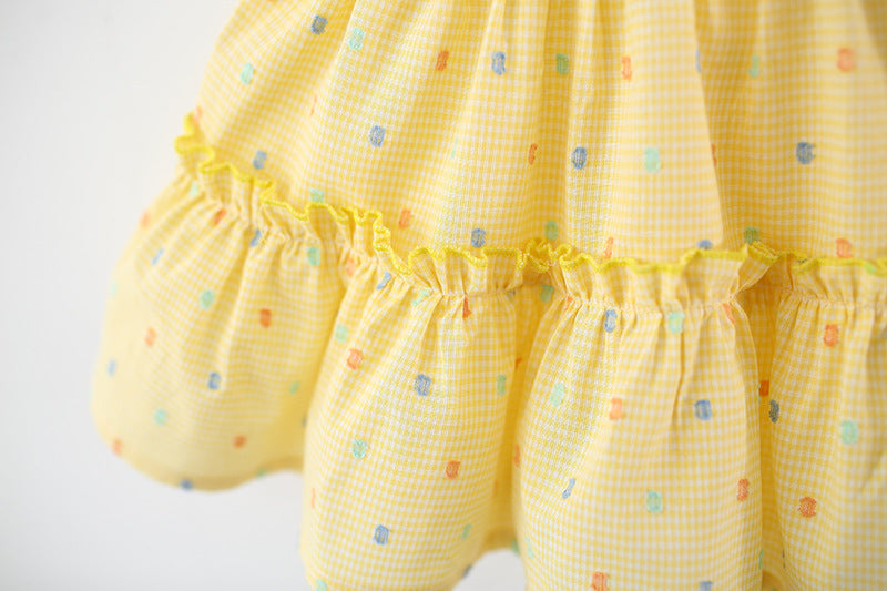 Girls Polka Dots Printed Gathered or Pleated Cotton A-Line Dress