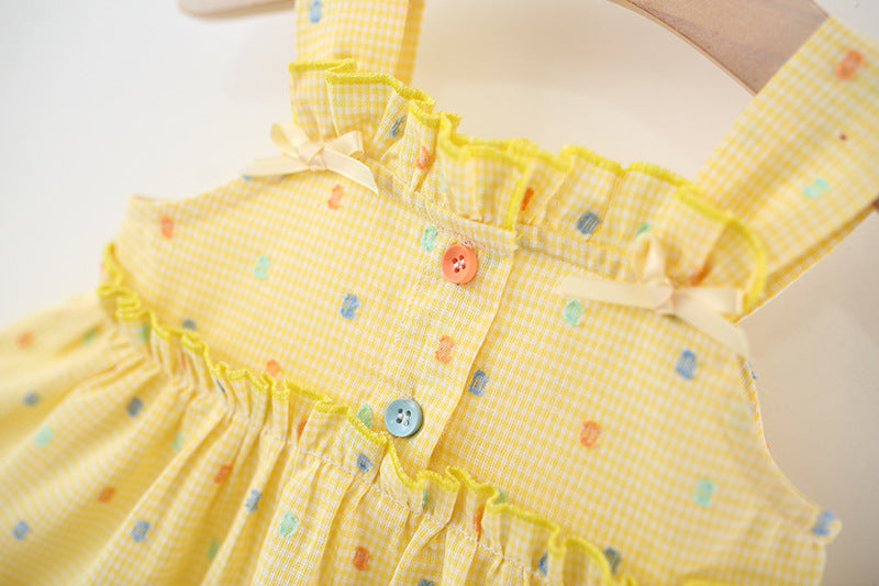 Girls Polka Dots Printed Gathered or Pleated Cotton A-Line Dress