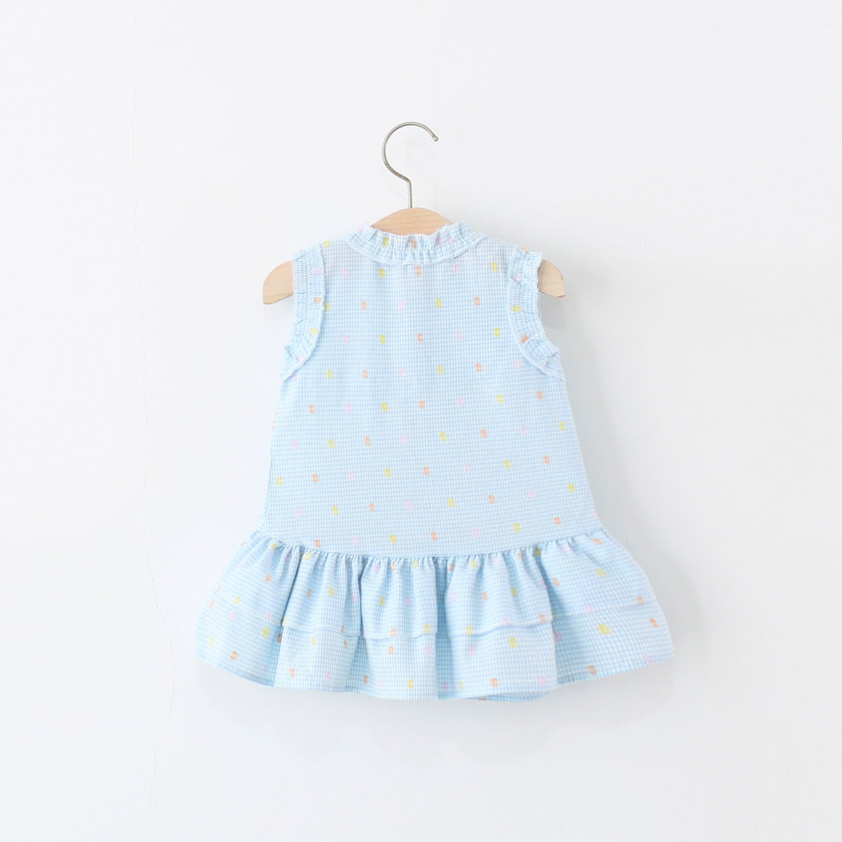 Girls Self Design Round Neck Gathered or Pleated Cotton A-Line Dress