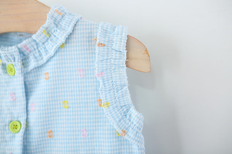 Girls Self Design Round Neck Gathered or Pleated Cotton A-Line Dress