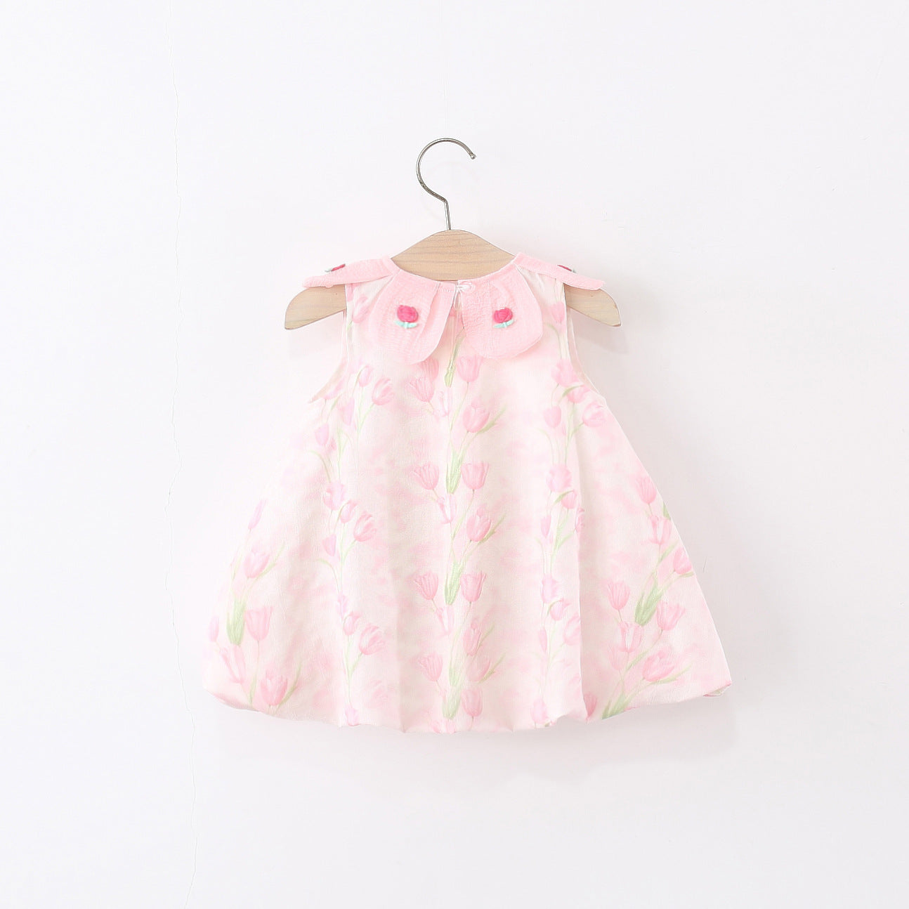 Girls Floral Printed Round Neck Gathered or Pleated A-Line Dress