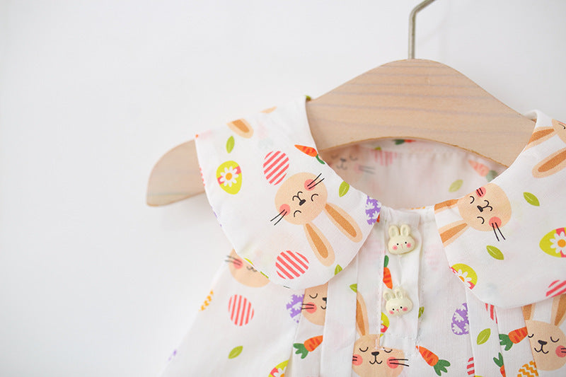 Girls Graphic Printed Gathered or Pleated Cotton A-Line Dress