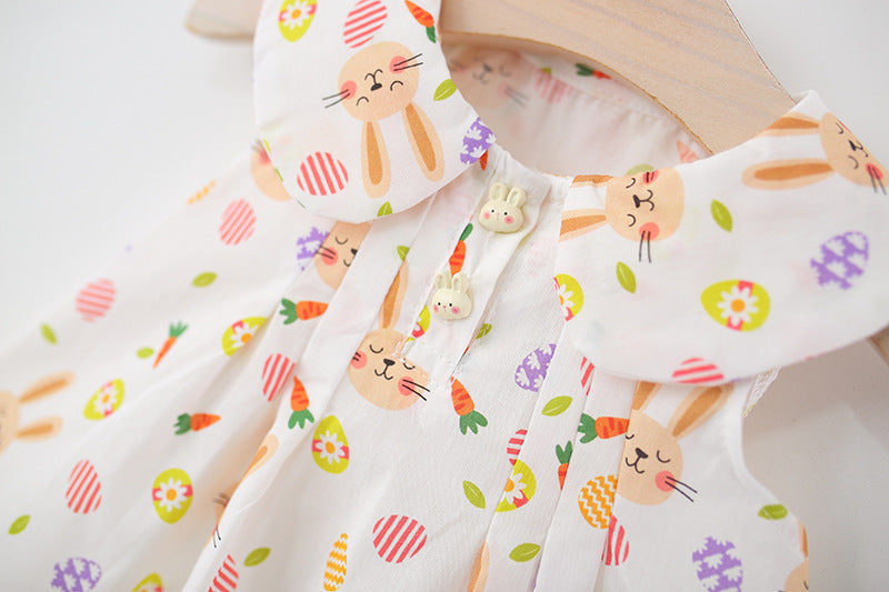 Girls Graphic Printed Gathered or Pleated Cotton A-Line Dress