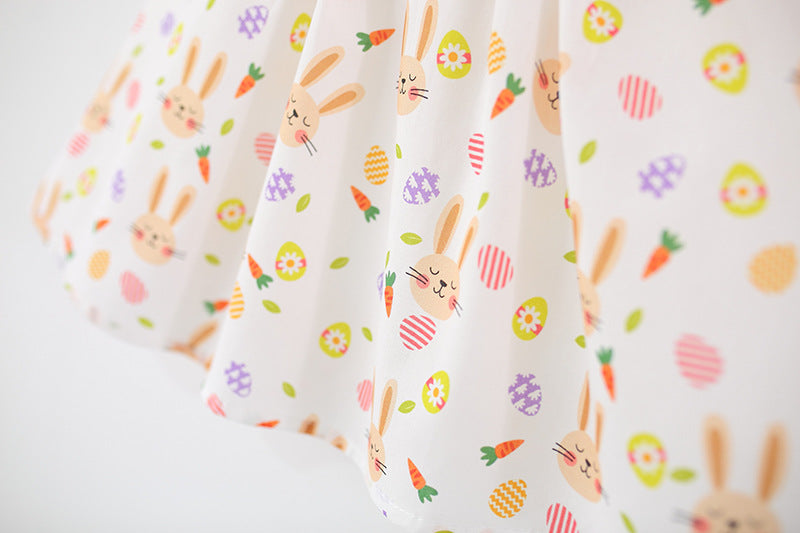 Girls Graphic Printed Gathered or Pleated Cotton A-Line Dress