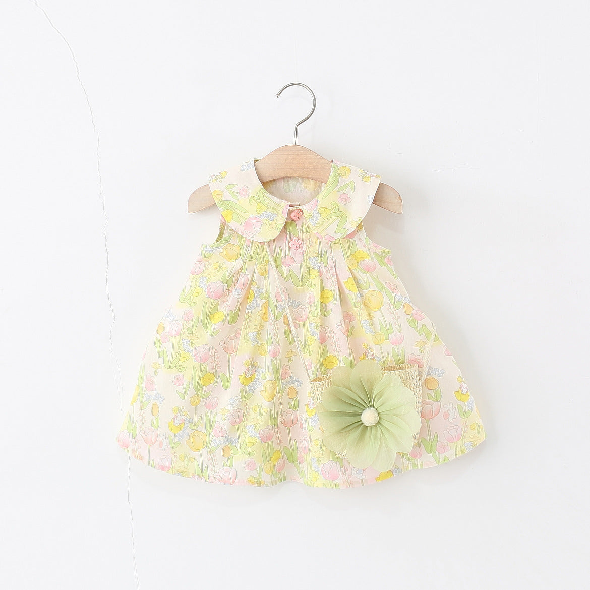 Girls Floral Printed Gathered or Pleated Cotton A-Line Dress