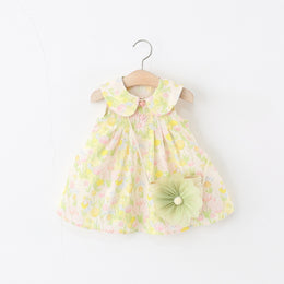 Girls Floral Printed Gathered or Pleated Cotton A-Line Dress
