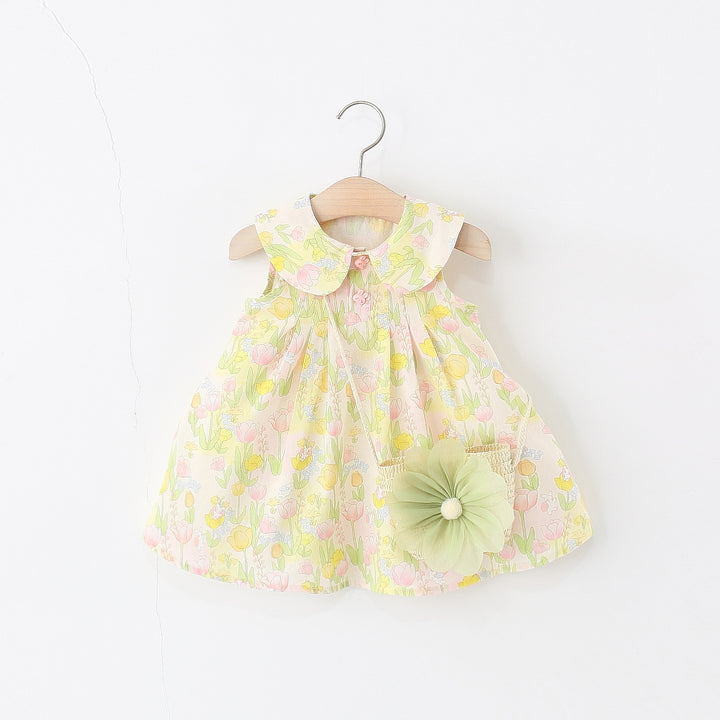 Girls Floral Printed Gathered or Pleated Cotton A-Line Dress
