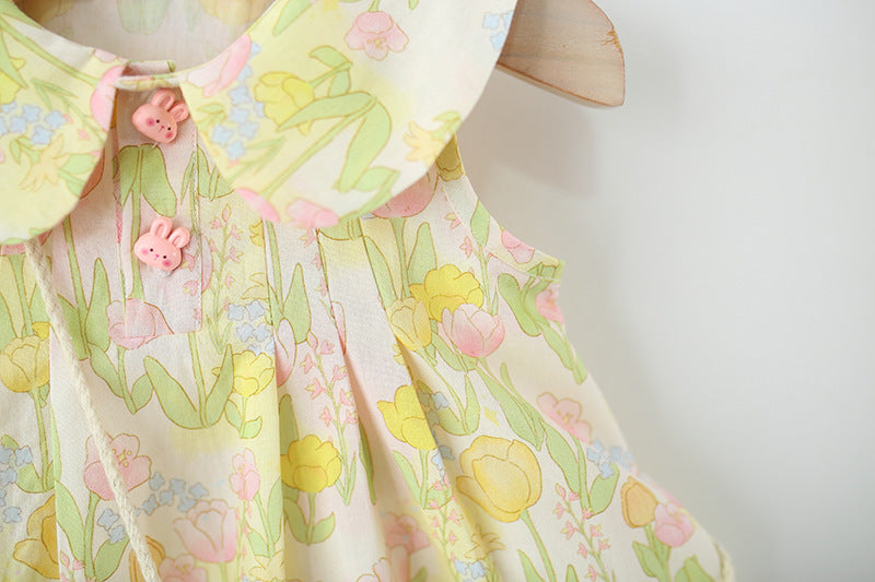 Girls Floral Printed Gathered or Pleated Cotton A-Line Dress