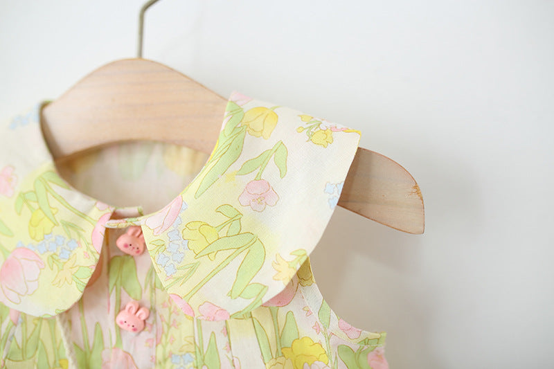 Girls Floral Printed Gathered or Pleated Cotton A-Line Dress