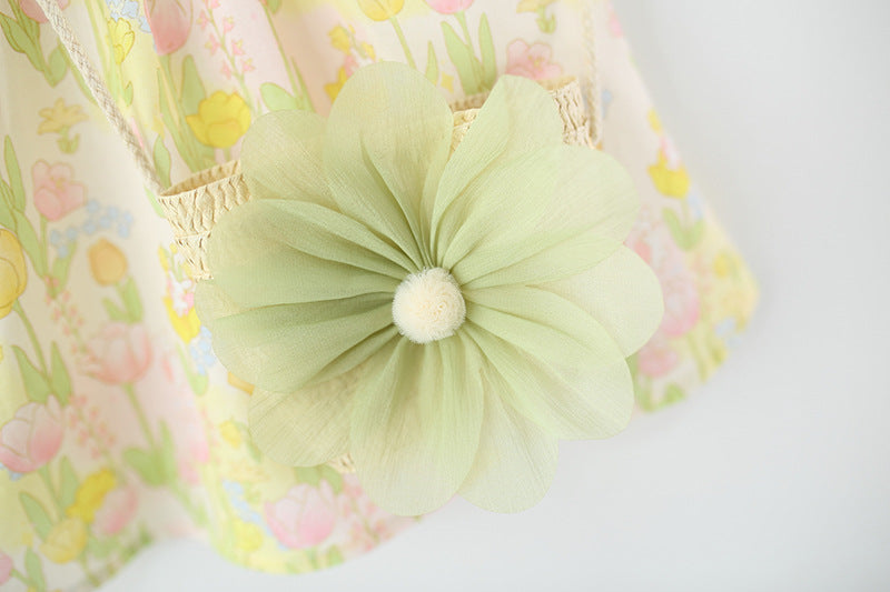 Girls Floral Printed Gathered or Pleated Cotton A-Line Dress