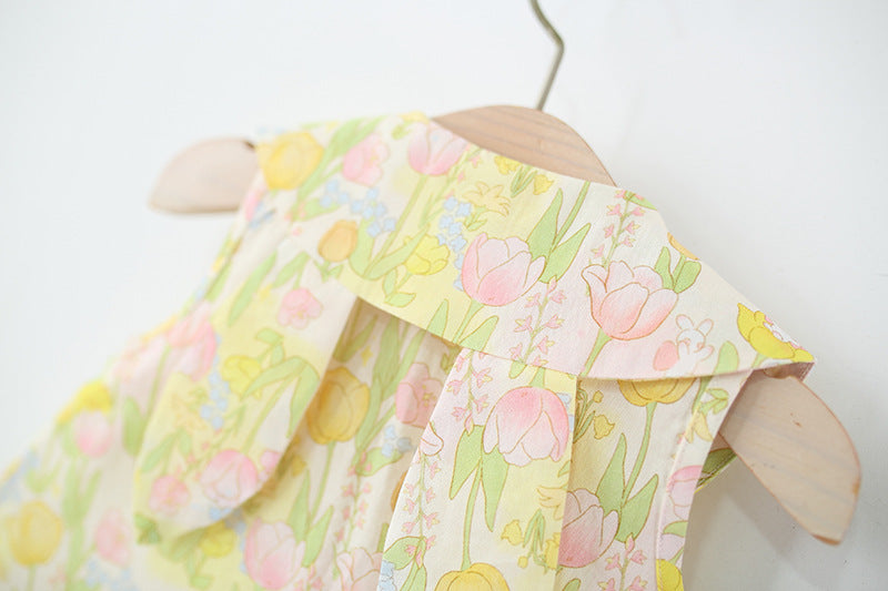 Girls Floral Printed Gathered or Pleated Cotton A-Line Dress