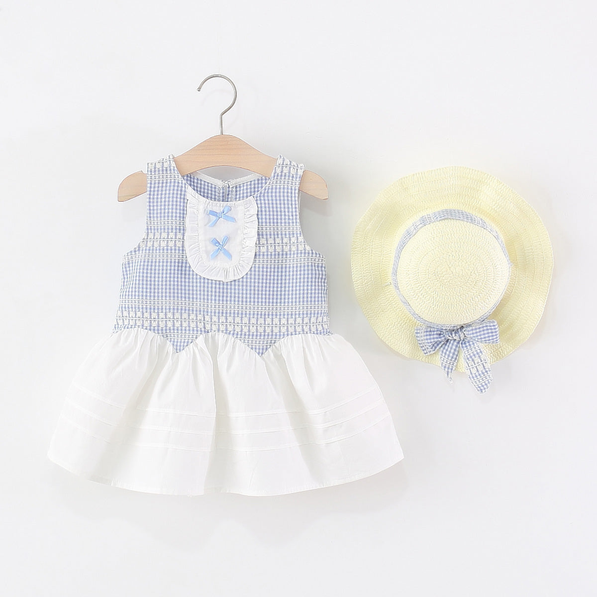 Girls Checked Round Neck Gathered or Pleated A-Line Dress