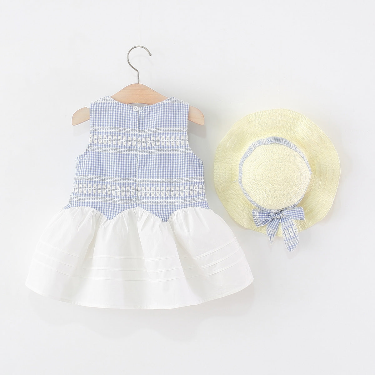 Girls Checked Round Neck Gathered or Pleated A-Line Dress