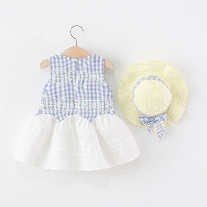 Girls Checked Round Neck Gathered or Pleated A-Line Dress