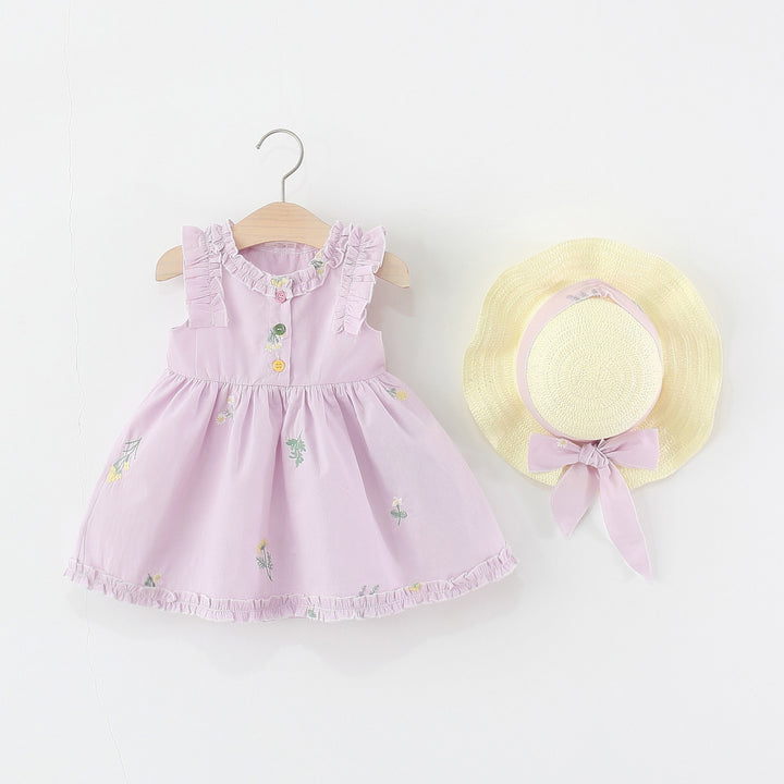 Girls Floral Printed Gathered or Pleated Cotton A-Line Dress