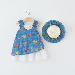 Girls Floral Printed Round Neck Gathered or Pleated A-Line Dress