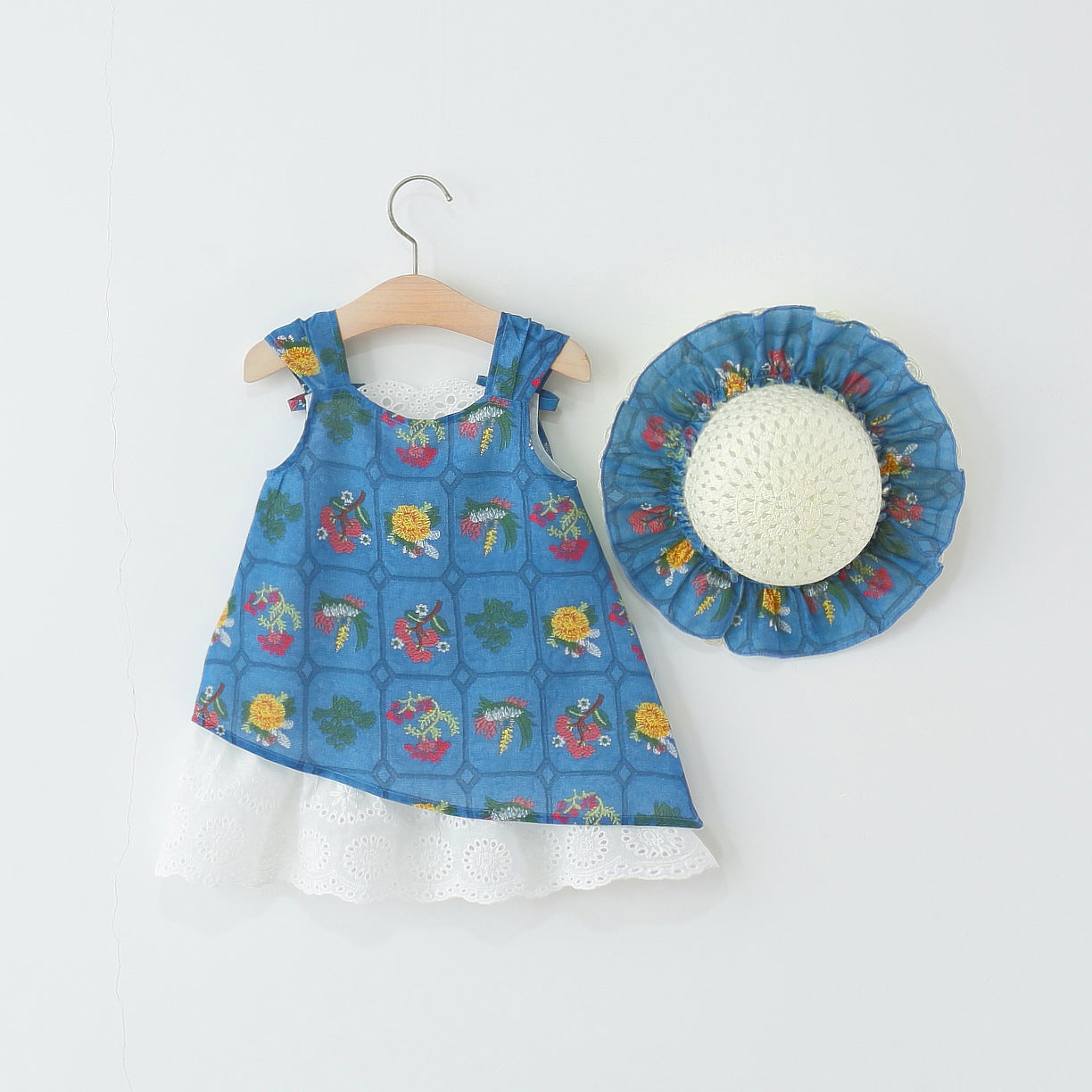 Girls Floral Printed Round Neck Gathered or Pleated A-Line Dress