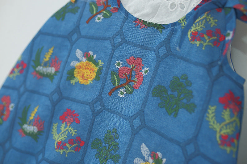 Girls Floral Printed Round Neck Gathered or Pleated A-Line Dress
