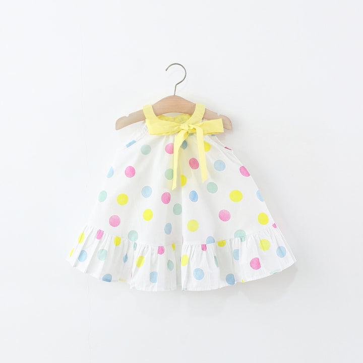Girls Polka Dots Printed Gathered or Pleated Cotton A-Line Dress