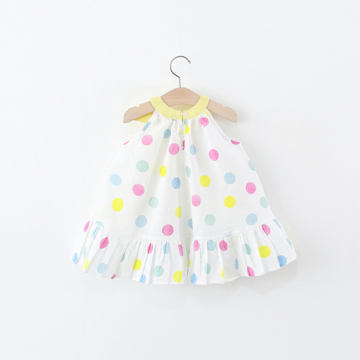 Girls Polka Dots Printed Gathered or Pleated Cotton A-Line Dress