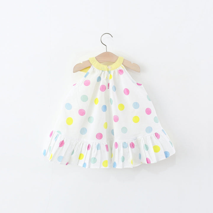 Girls Polka Dots Printed Gathered or Pleated Cotton A-Line Dress