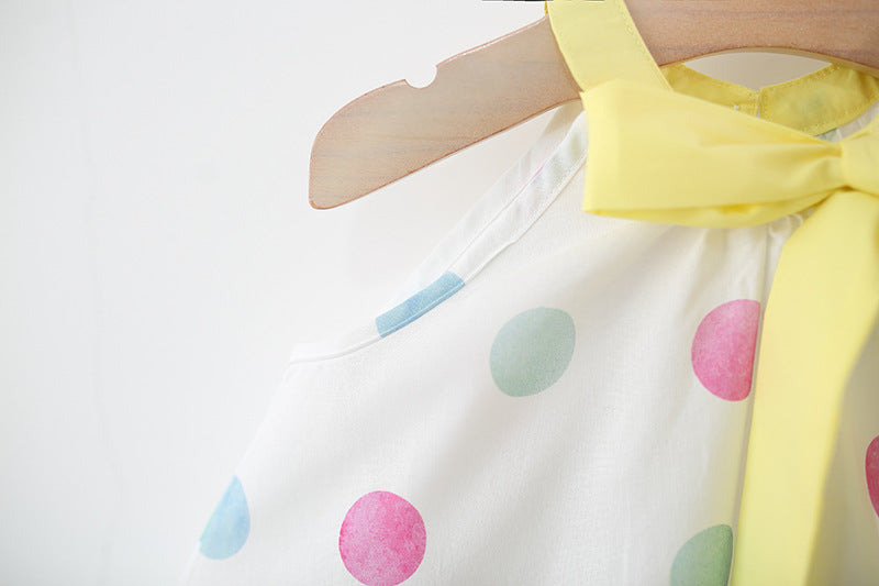 Girls Polka Dots Printed Gathered or Pleated Cotton A-Line Dress
