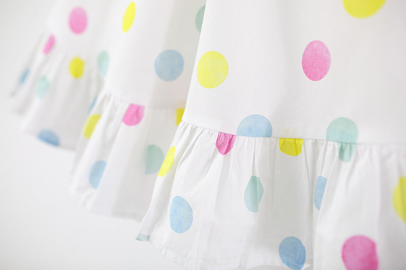 Girls Polka Dots Printed Gathered or Pleated Cotton A-Line Dress