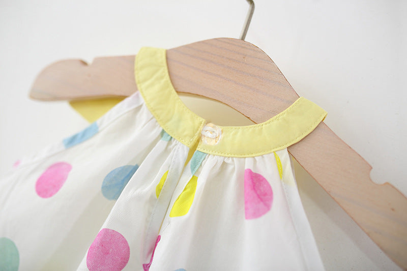 Girls Polka Dots Printed Gathered or Pleated Cotton A-Line Dress