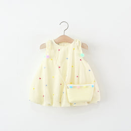 Girls Solid Round Neck Gathered or Pleated A-Line Dress