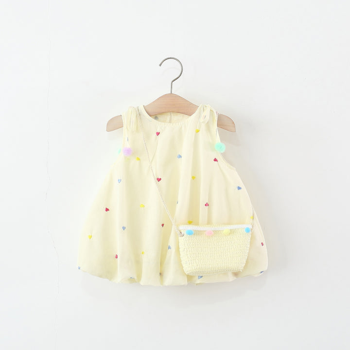 Girls Solid Round Neck Gathered or Pleated A-Line Dress