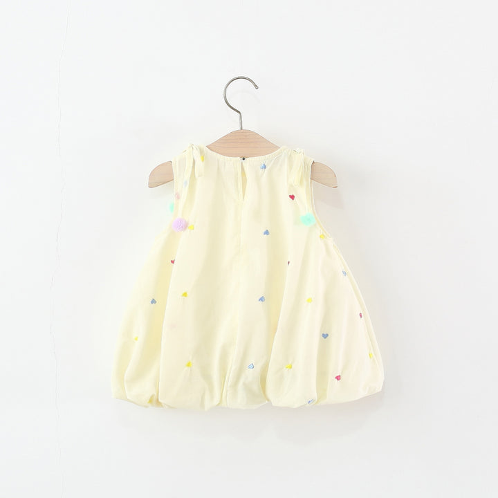 Girls Solid Round Neck Gathered or Pleated A-Line Dress