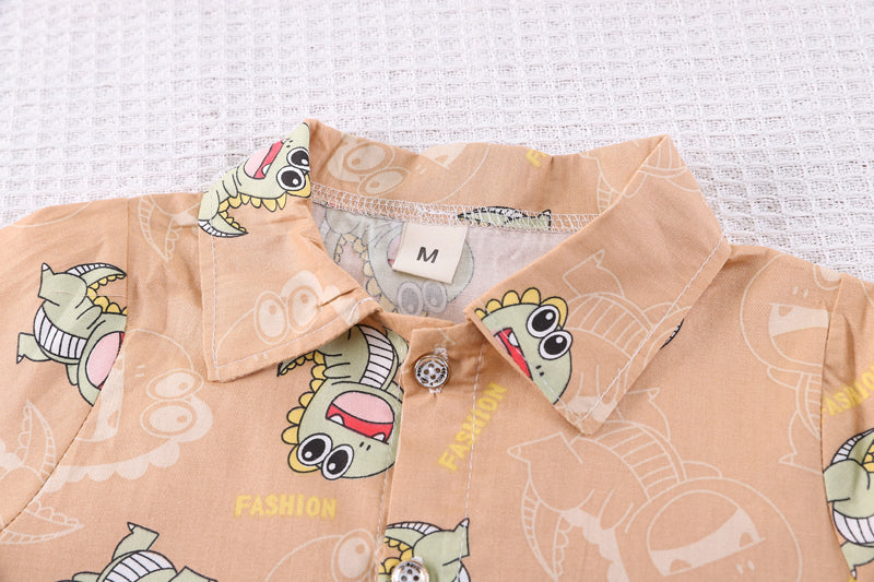 Boys Orange & Blue Printed Shirt with Shorts